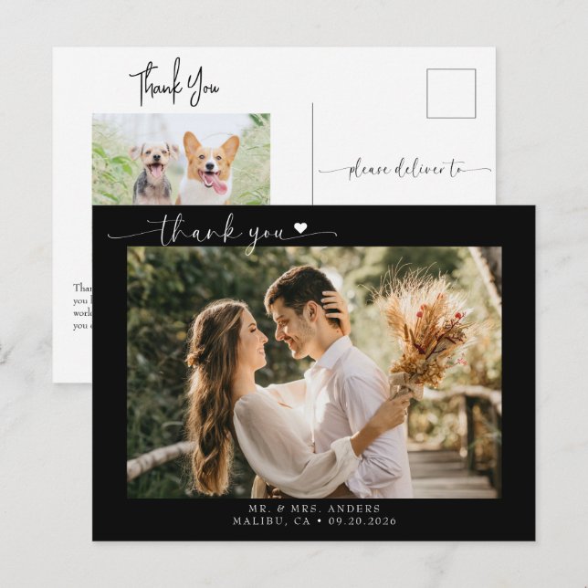 Postal Guión Foto Moderna Agradecimiento Boda (Anverso / Reverso)