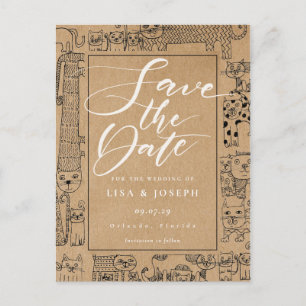 Postal Guión kraft rústico de gatos salva la fecha
