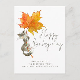 Postal Guión manuscrito de gato lindo Día de Acción de Gr