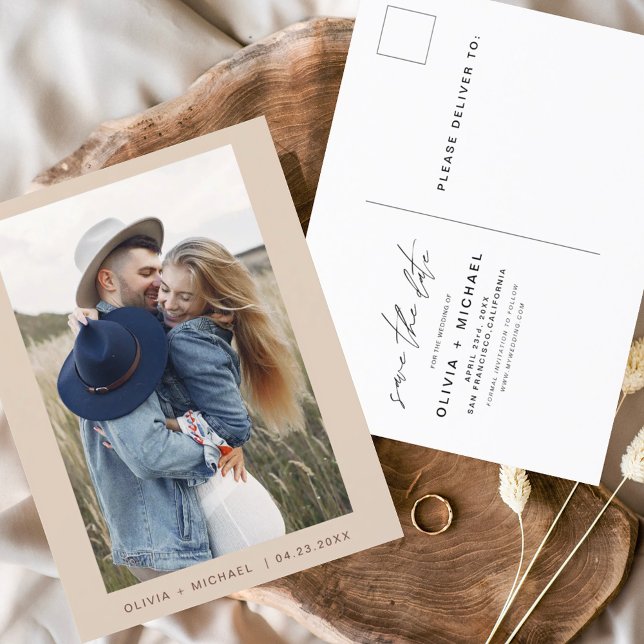 Postal Guión mínimo de la foto de Boho Save the Date (Subido por el creador)