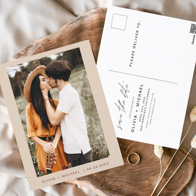 Postal Guión mínimo de la foto de Boho Save the Date (Subido por el creador)