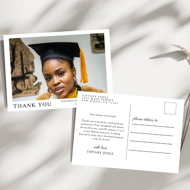 Postal Guión Moderno 3 Fotos Agradecimiento de Graduación (Subido por el creador)