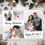 Postal Guión moderno 5 Foto de varios Navidades<br><div class="desc">Caligrafía elegante Minimalista de presupuesto Tarjetas PostCards de Fotos de Múltiples Navidades Blancos y Negros. Esta plantilla festiva, simple, de 5 (5) fotos de tarjetas de vacaciones incluye un collage de fotos de bonito (en la foto delantera y posterior 1 foto), y "Feliz Navidad" y "Felices Fiestas" textos de saludo...</div>