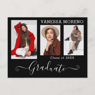 Postal Guión moderno caligráfico 3 Foto Graduación BxW