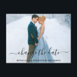 Postal Guión moderno de moda cambia la foto de fecha<br><div class="desc">Guión moderno de moda cambia la postal de la pareja de posposición del Boda de fecha</div>