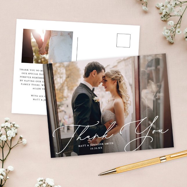 Postal Guión moderno de Moda Dos Bodas de fotos Gracias (Subido por el creador)