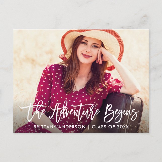 Postal Guión moderno de pincel La aventura empieza a grad (Anverso)