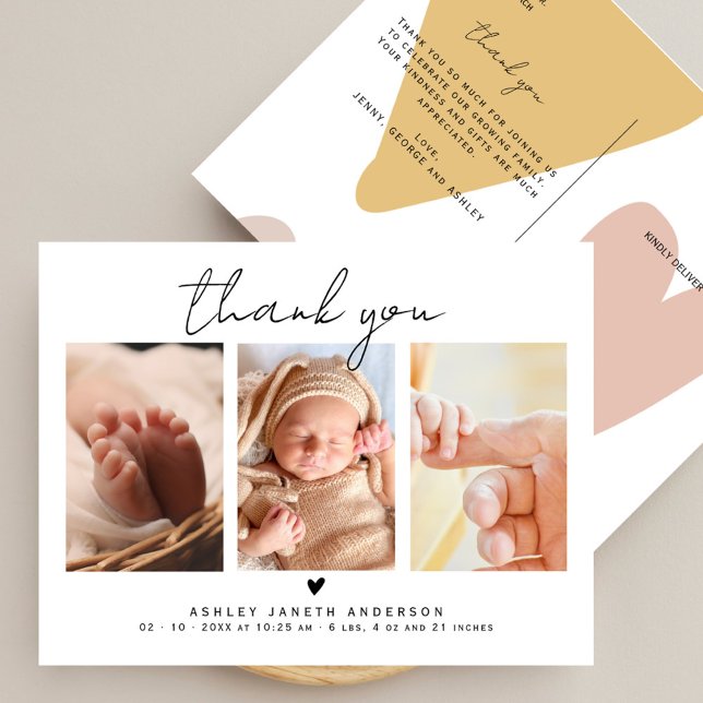 Postal Guión moderno Gracias a 3 fotos Baby Shower (Subido por el creador)