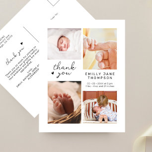 Postal Guión Moderno Multifoto Agradecimiento para Baby S