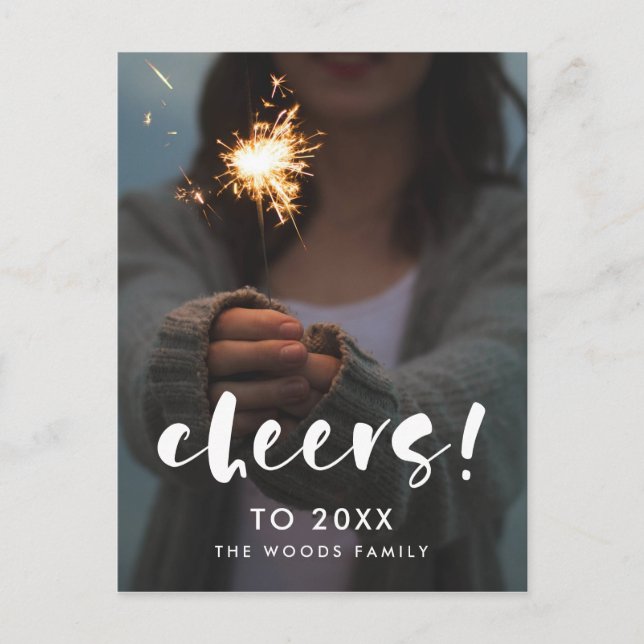 Postal Guión moderno Saluda la foto de Año Nuevo 2026 (Anverso)