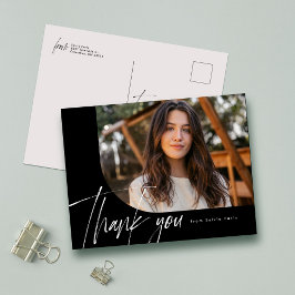 Postal Guión moderno una foto negro graduación gracias