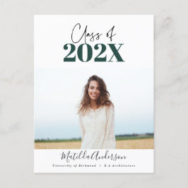 Postal guión moderno verde foto de graduación clase de 20