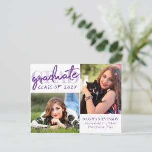 Postal Guión morado graduado   2 Grad Photo Gracias