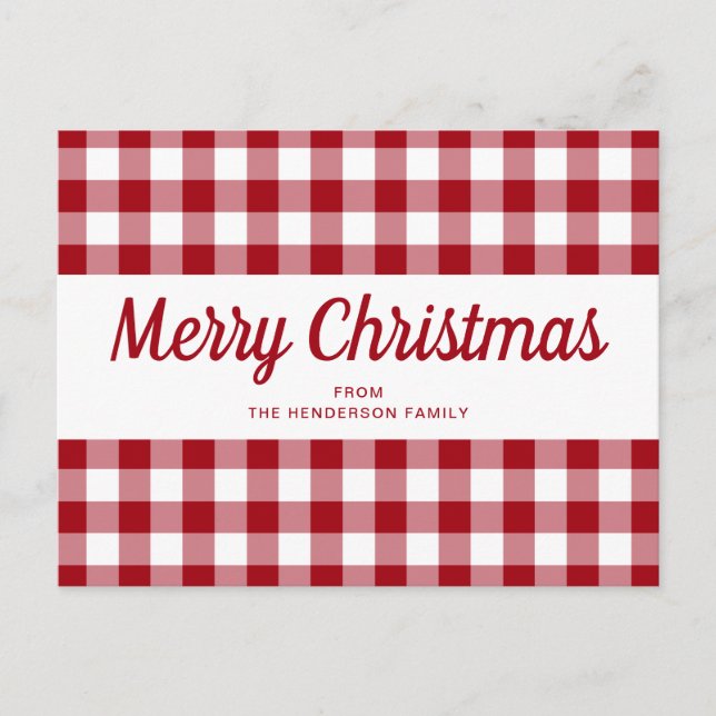 Postal Guión navideño de Gingham rojo (Anverso)