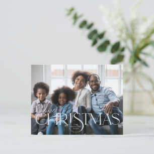 Postal Guión navideño y foto moderna de tipo serif