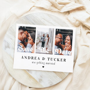 Postal Guión retro 3 Boda de Collage de fotos Guardar la