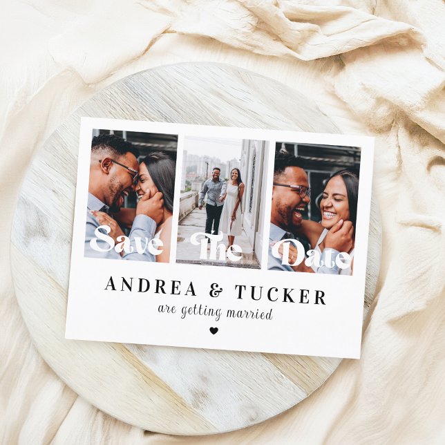 Postal Guión retro 3 Boda de Collage de fotos Guardar la  (Subido por el creador)