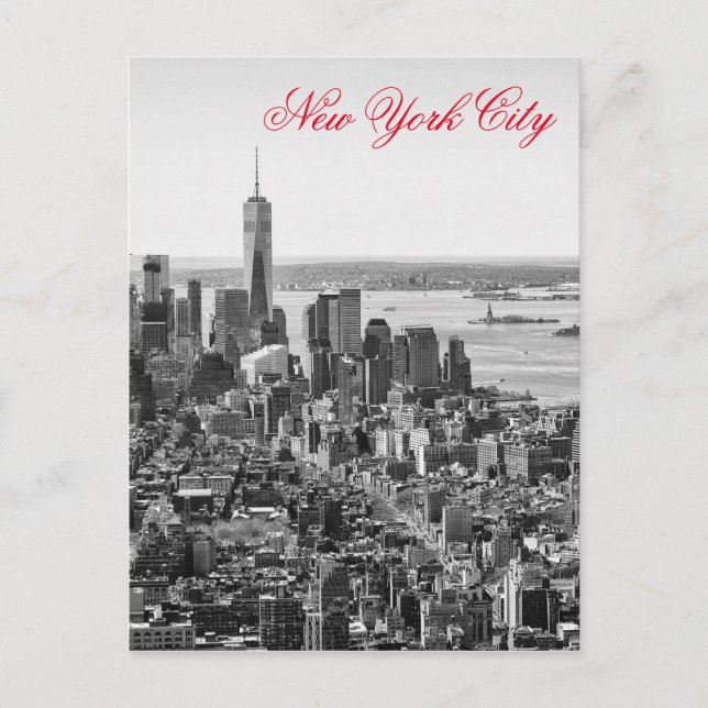 Postal Guión rojo blanco negro Nueva York (Anverso)