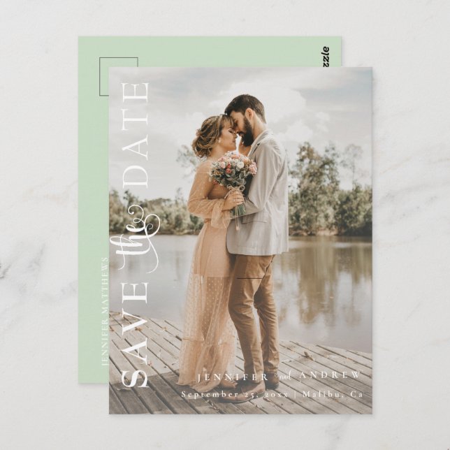 Postal Guión romántico | Caligrafía Guardar fecha (Anverso / Reverso)