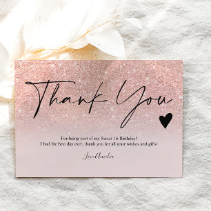 Postal Guión rosa moderno purpurina oro gracias dulce 16