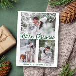 Postal Guión verde moderno Pincel verde Feliz foto de Nav<br><div class="desc">Guión verde moderno Pincel verde Marea foto postal de Navidad</div>