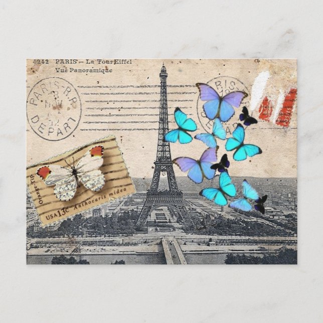 Postal guiones de postmark mariposa Paris Effiel Tower (Anverso)