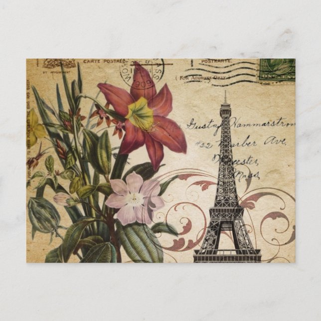 Postal guiones modernos y antiguos lily Paris Eiffel Towe (Anverso)
