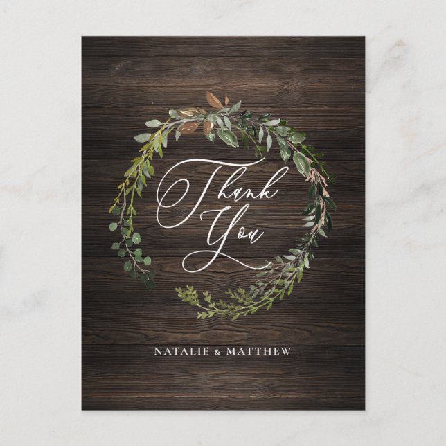 Postal Guirnalda de acuarela de flores y follaje rústicos (Anverso)