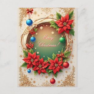 Postal Guirnalda Navideña Festiva 🎄✨Rojo Poinsettia