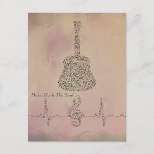 Postal Guitar Notes With Heart Beat Note Card