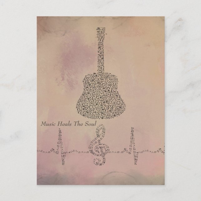 Postal Guitar Notes With Heart Beat Note Card (Anverso)
