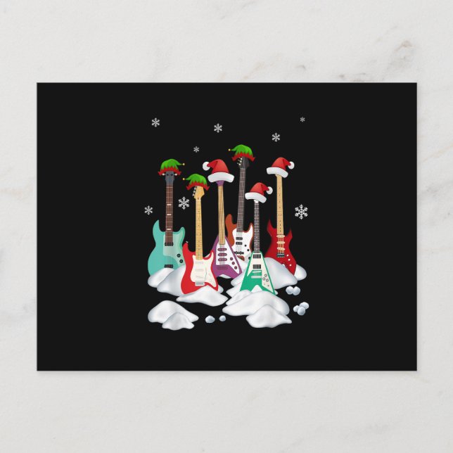 Postal Guitar Santa Hat Árbol de Navidad Divertido música (Anverso)