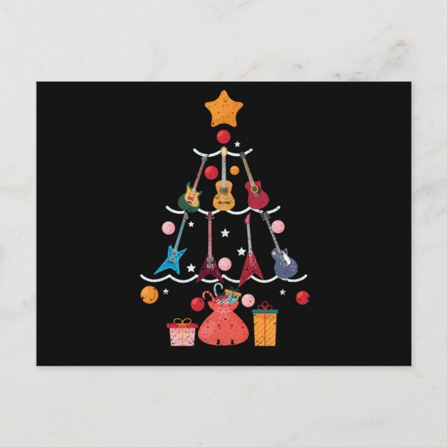 Postal Guitar Santa Hat Árbol de Navidad Funny (Anverso)