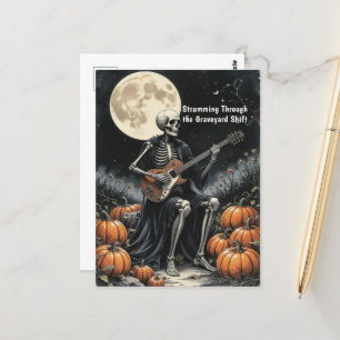 Postal Guitarista de esqueletos bajo la luna llena con ca