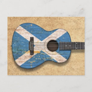 Postal Guitarra Acústica con Bandera Escocesa de Edad y P