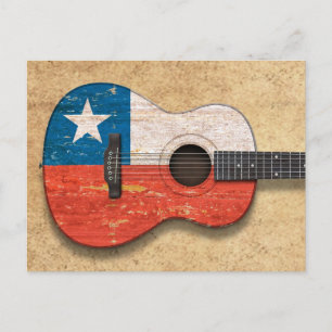 Postal Guitarra Acústica de Bandera Chilena de más edad y