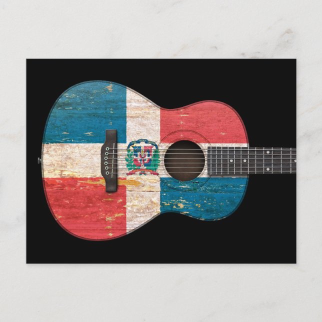Postal Guitarra acústica de bandera de República Dominica (Anverso)