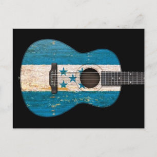 Postal Guitarra acústica de la bandera hondureña envejeci