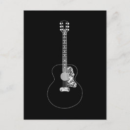 Postal Guitarra acústica simple dibujo en blanco y negro