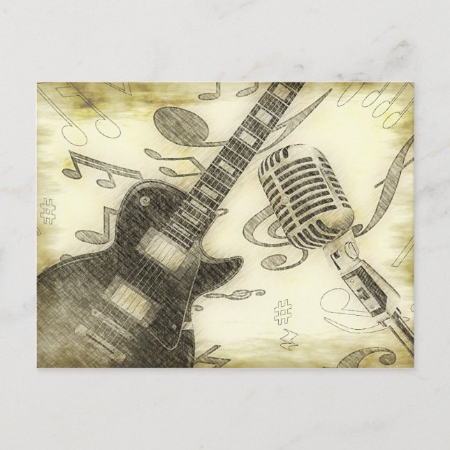 Postal Guitarra antigua y micrófono (Anverso)