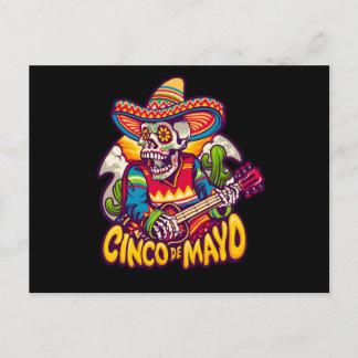 Postal Guitarra De Esqueleto Mexicano, Cinco De Mayo