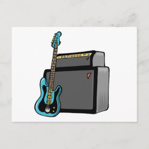 Postal guitarra eléctrica bajo y amplificador