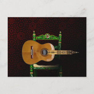 Postal Guitarra española con Giralda de Sevilla y silla.