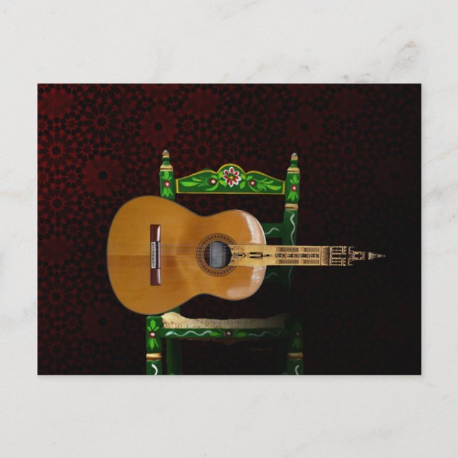 Postal Guitarra española con Giralda de Sevilla y silla. (Anverso)
