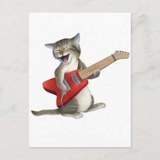 Postal Guitarra Jugando Gato
