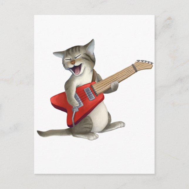 Postal Guitarra Jugando Gato (Anverso)