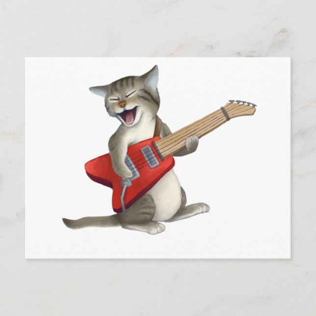 Postal Guitarra Jugando Gato (Anverso)
