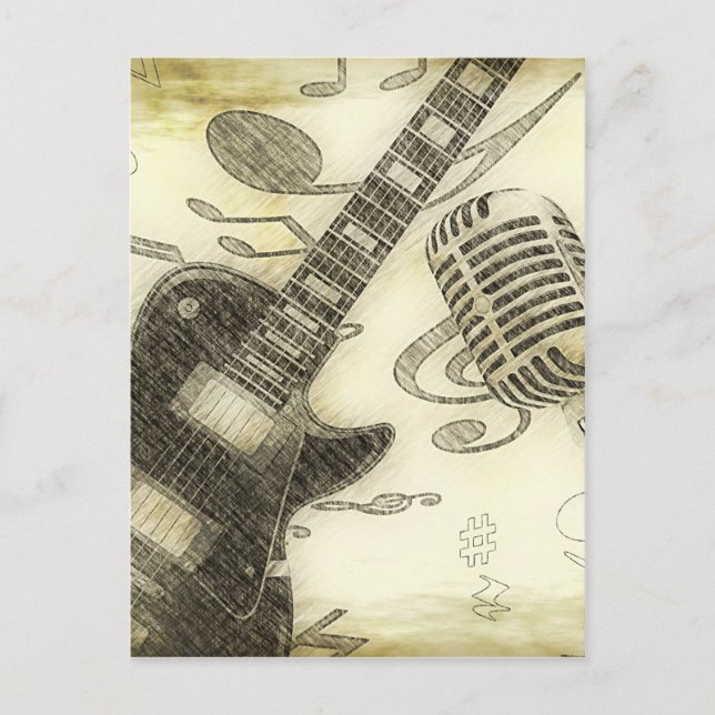 Postal Guitarra vintage y micrófono (Anverso)