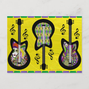 Postal Guitarras Coloridas de Mardi Gras