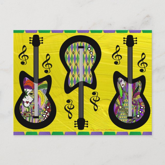 Postal Guitarras Coloridas de Mardi Gras (Anverso)